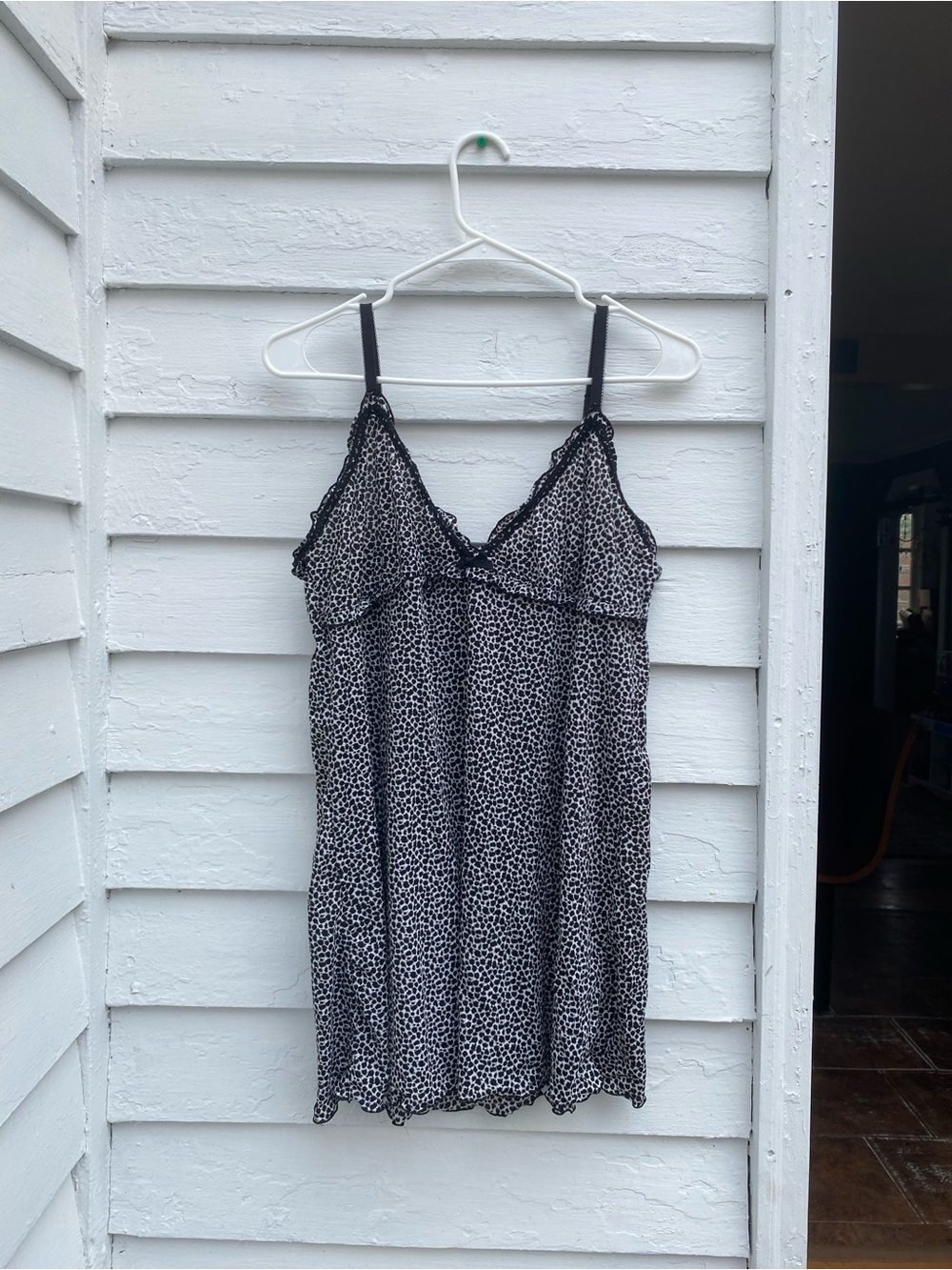 smart & sexy Black and White Leopard Spots Lace-Trim Chemise Tank Mini Dress